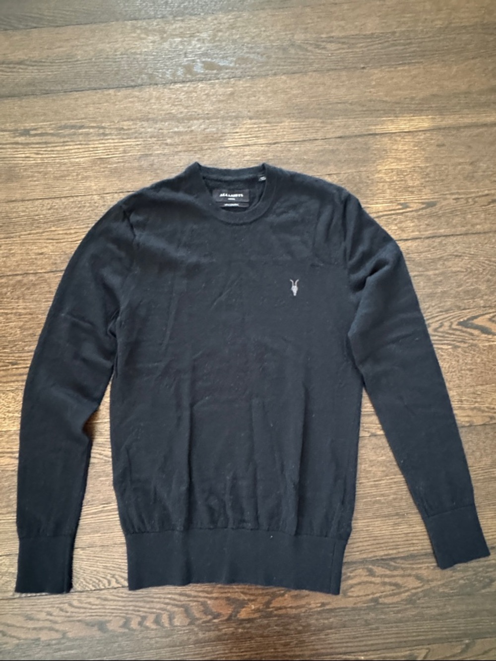 All Saints Black Crewneck Logo Sweater
